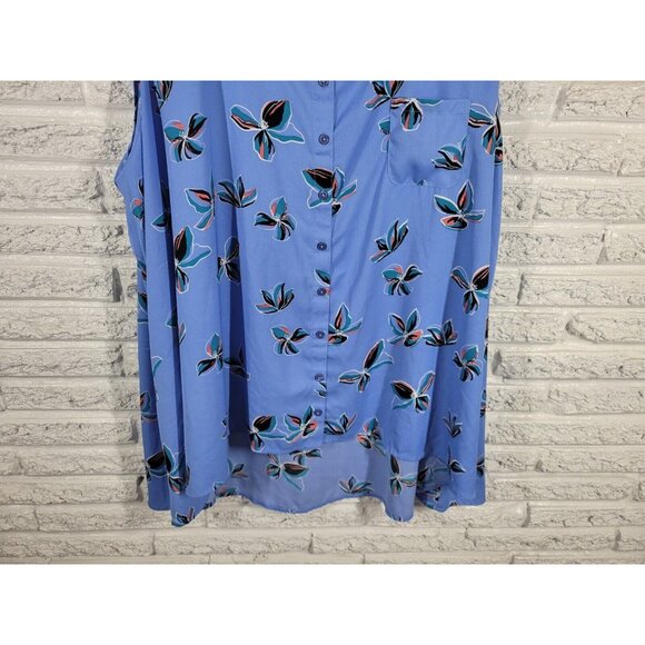 Woman Within Womens Top 2X Sleeveless Blue Floral Pocket Polyester FLO227E - Picture 3 of 8